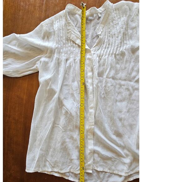 Vince Gauze Sheer White Front Pleated Feminine Sexy Blouse, 3/4 Sleeve Sz S - Picture 2 of 12